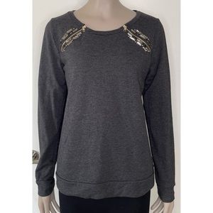 Ann Taylor Charcoal Grey Embellished Pullover